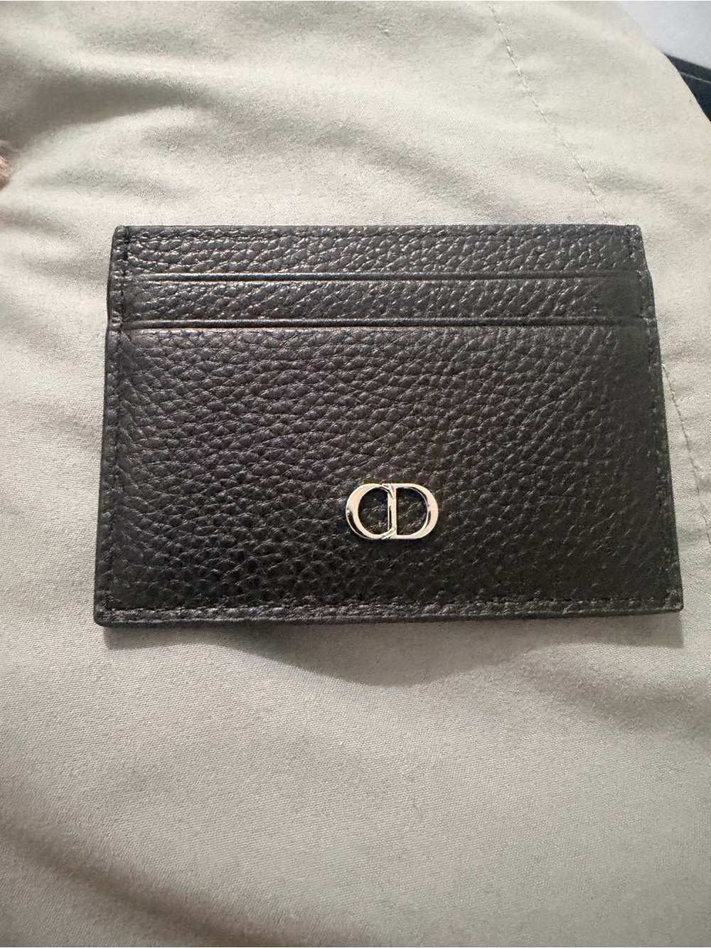 Dior Black Pebbled Leather Card Holder with Silver CD Emblem